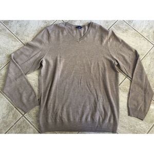 GAP Mens size L Extra Fine Merino Wool Sweater Brown V Neck‎ Style NICE